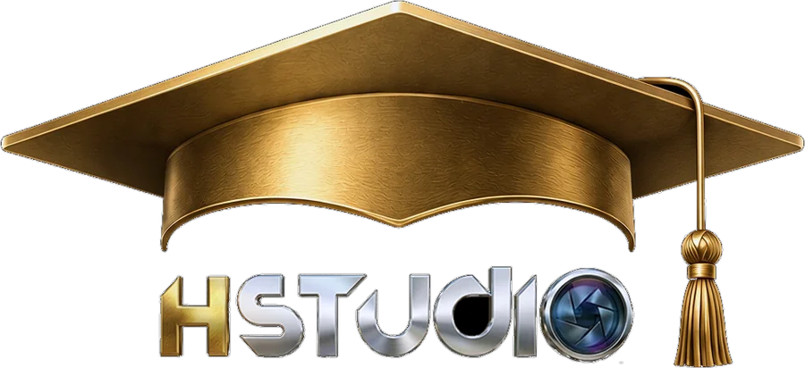 H Studio: birrete de graduación dorado con el logotipo